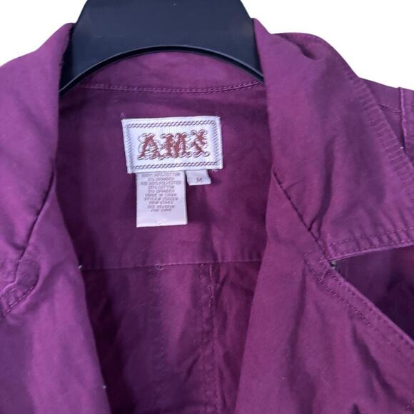 AMX Plum Purple Moto Jacket Lightweight Cotton Zipper Pockets Casual Streetwear - Picture 4 of 5
